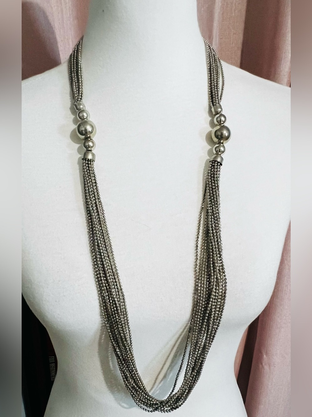 NWT Pam Hiran Silvertone long Necklace Beaded Multi strand